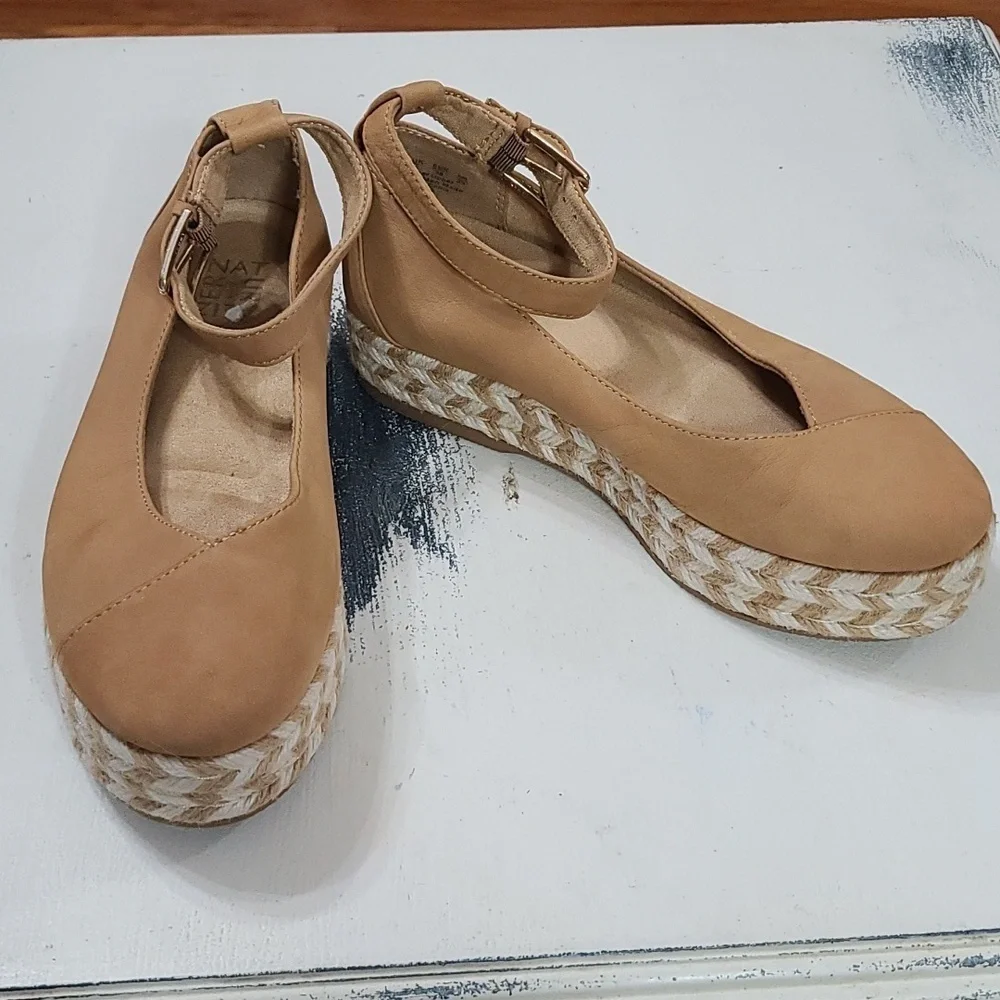 Naturalizer Talia Womens Espadrilles Shoes Caramel Leather Ankle Straps 8W GUC